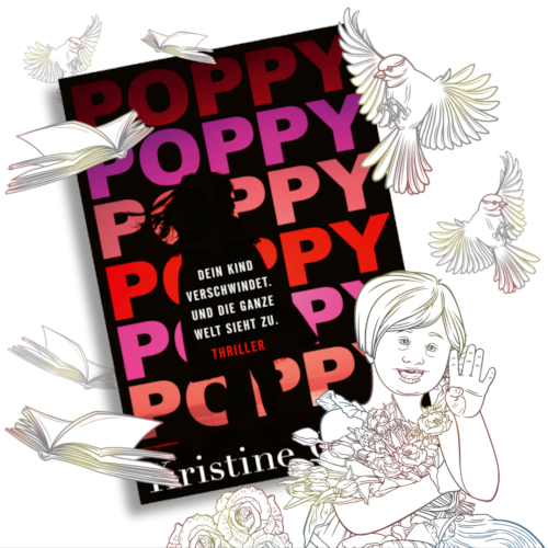 Buchcover Poppy, fliegende Bücher und Vögel, ein kleines Mädchen